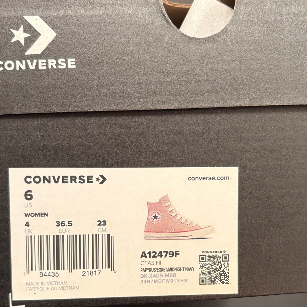 New Converse Chuck Taylor All Star High-Top Sneakers in Taupe with Red Trim - Picture 2 of 5